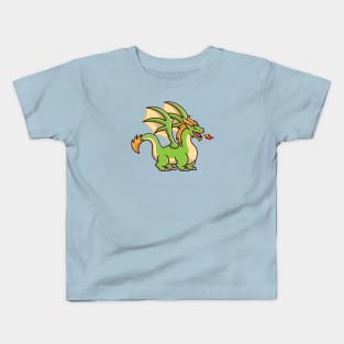 Cute Adult Green Dragon Spitting Fire Cartoon Kids T-Shirt